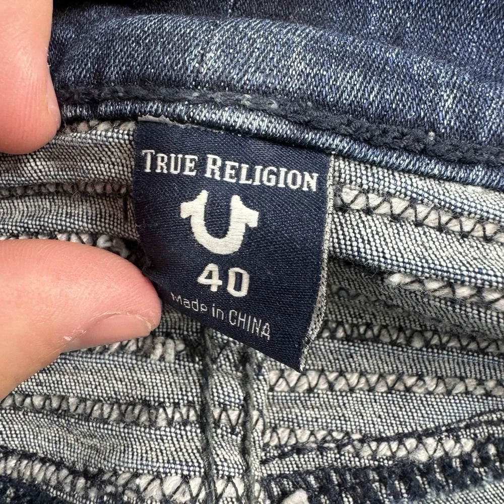 True Religion Moto Rocco Relaxed‎ Skinny Distressed Jean Size 40x34